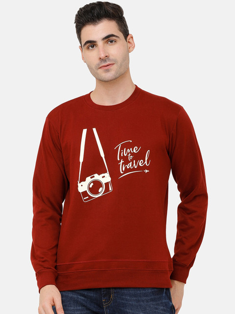 

MADSTO Men Maroon & Off-White Printed Sweatshirt