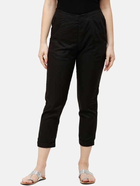

De Moza Women Black Slim Fit Solid Cropped Regular Trousers