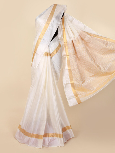 

Pothys White Pure Silk Solid Kanjeevaram Saree