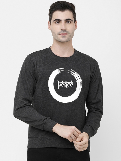 

MADSTO Men Charcoal Printed Sweatshirt