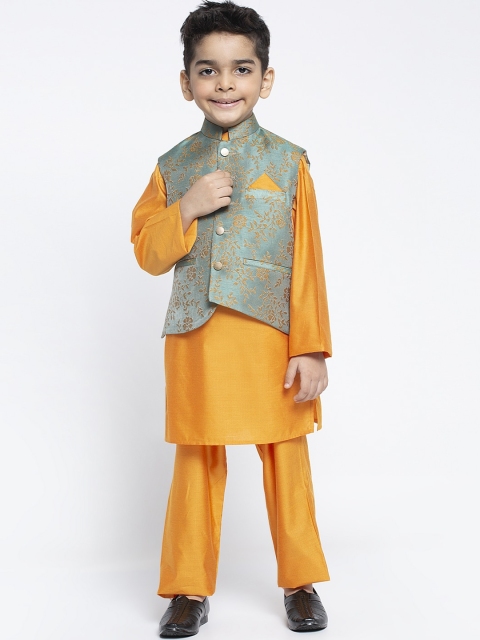 

MAXENCE Boys Yellow & Sea Green Solid Kurta with Trousers