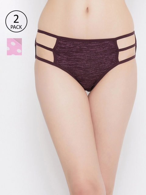 

Clovia Women Pack of 2 Printed Hipster Briefs COMPNC894, Purple