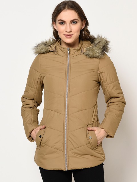 

Trufit Women Khaki Solid Insulator Parka with Detachable Hood