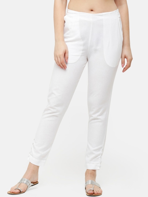 

De Moza Women White Slim Fit Solid Regular Trousers
