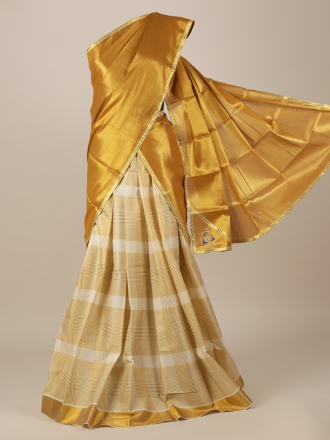 

Pothys Gold-Toned Unstitched Lehenga & Blouse with Dupatta