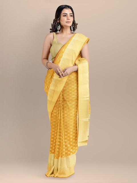 

BharatSthali Yellow Woven Design Banarasi Sustainable Saree