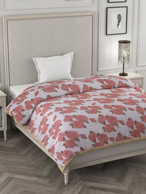 

ROSARA HOME White & Red Floral Printed 300 GSM Single Bed Quilt