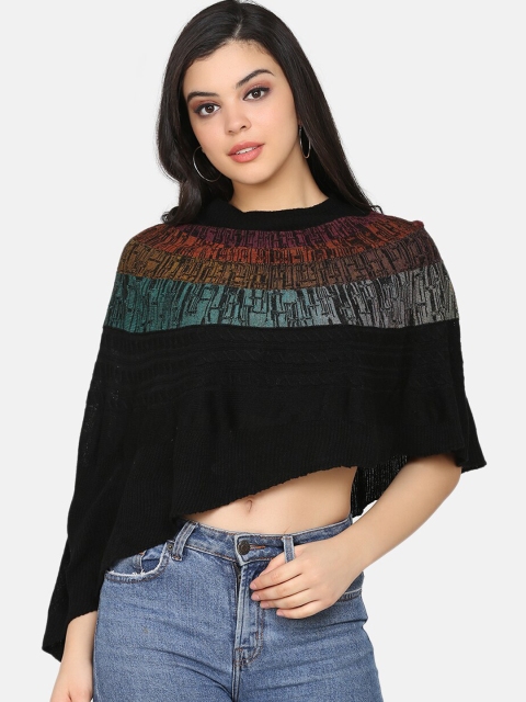 

Saanjh Women Black & Red Printed Poncho Sweater