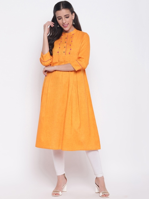 

Shakumbhari Women Mustard Yellow Solid Anarkali Kurta