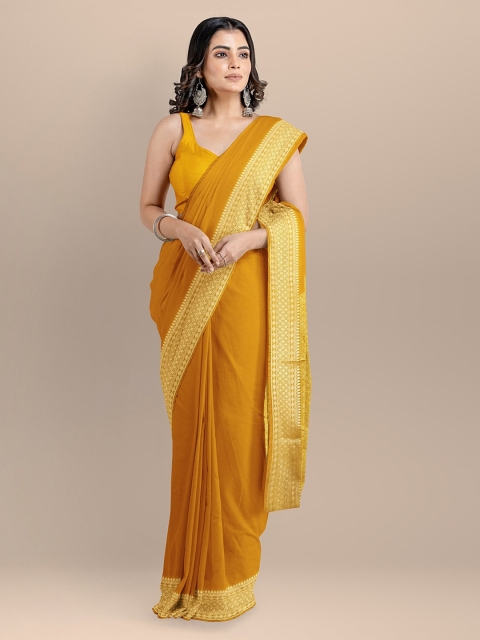 

BharatSthali Mustard Solid Banarasi Saree