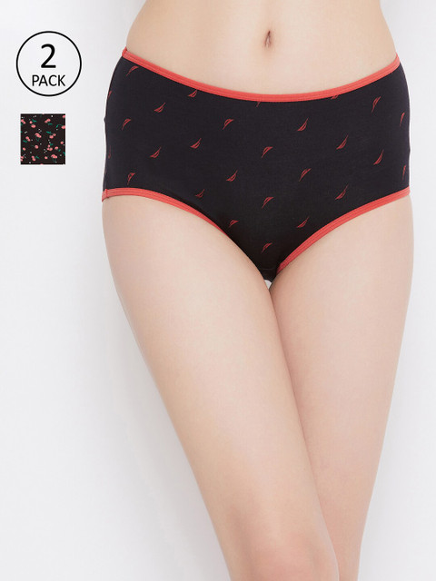 

Clovia Women Pack Of 2 Printed Hipster Briefs COMPNC888, Black