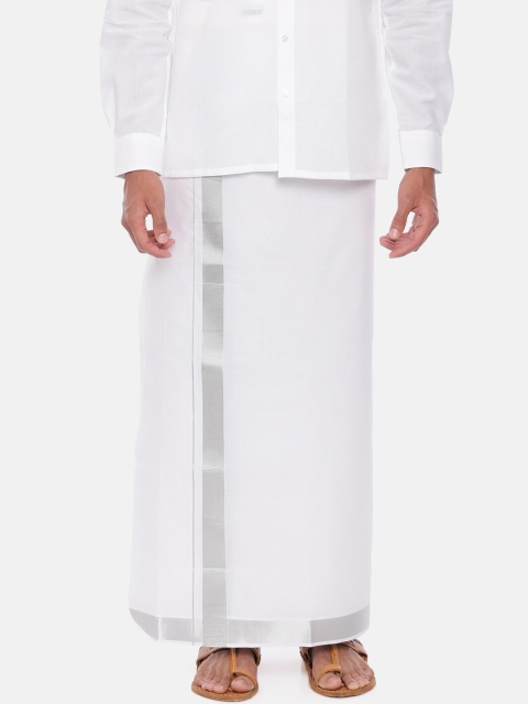 

UATHAYAM Men White & Silver-Toned Solid Cotton Dhoti
