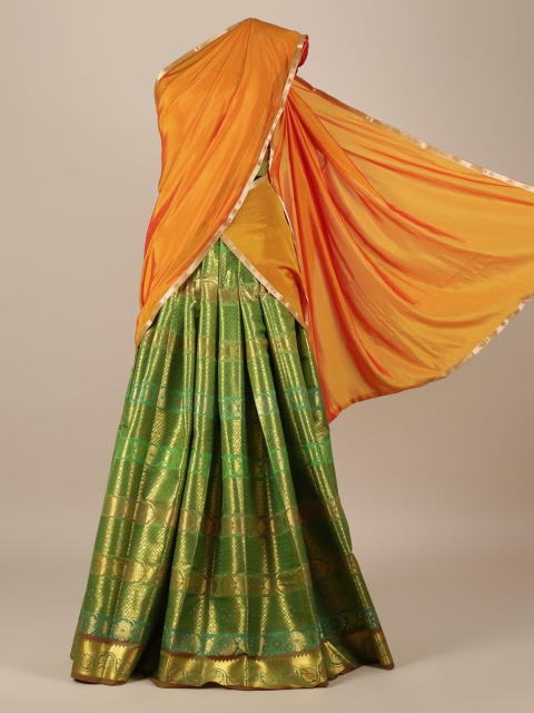 

Pothys Mustard Yellow & Green Art Silk Solid Saree