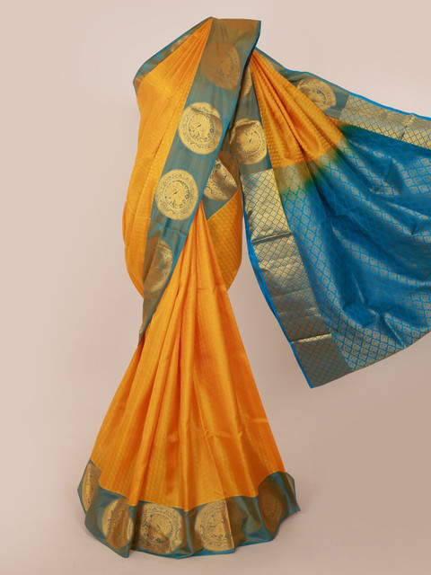 

Pothys Yellow & Blue Pure Silk Woven Design Kanjeevaram Saree