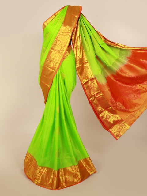 Pothys Lime Green & Orange Pure Silk Woven Design Kanjeevaram Saree