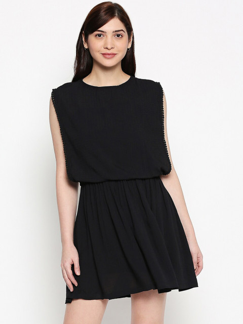 

inocenCia Women Black Self Design Blouson Dress