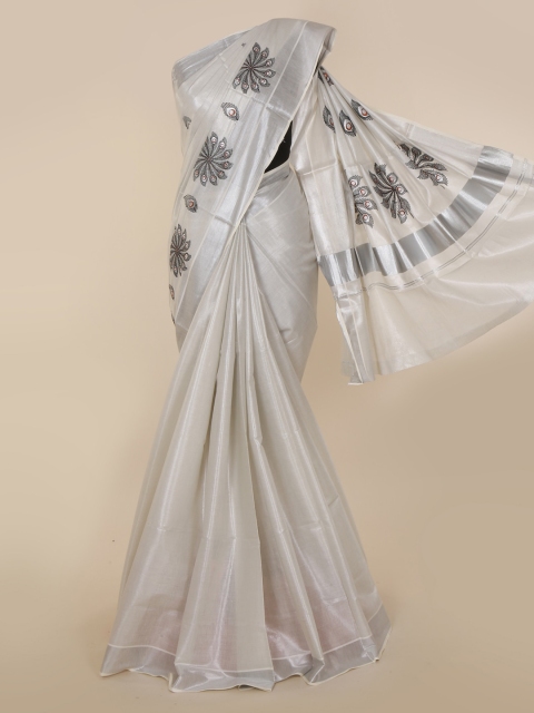 

Pothys Grey & Silver-Toned Pure Cotton Checked Kasavu Saree