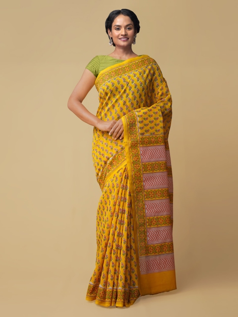 

Unnati Silks Yellow Pure Cotton Printed Chanderi Saree