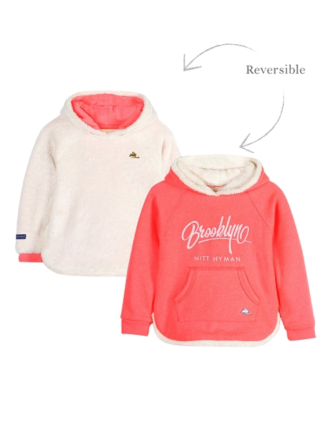 

Cherry Crumble Girls Coral Red & Off White Reversible Printed Sweatshirt