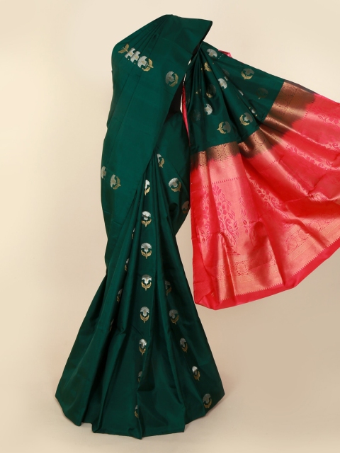 

Pothys Green & Pink Pure Silk Embroidered Kanjeevaram Saree