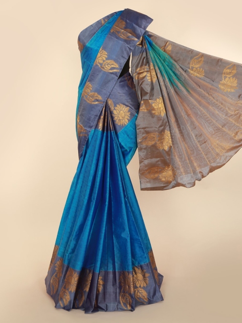 

Pothys Blue & Gold-Coloured Pure Silk Woven Design Kanjeevaram Saree