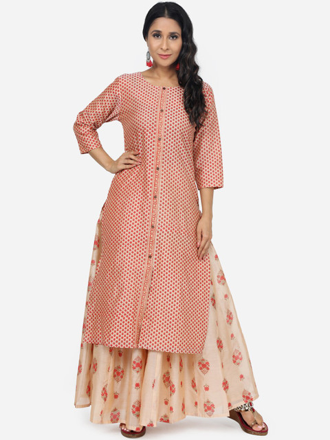 

Paislei Women Red & Beige Printed Kurta with Skirt