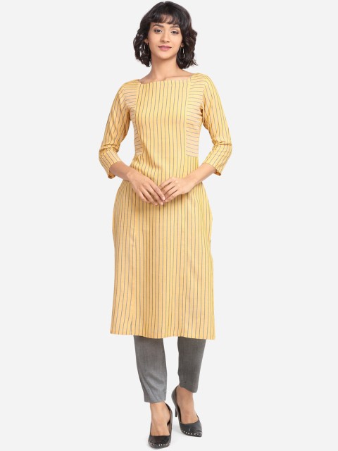 

Yuvraah Women Yellow Striped Kurta