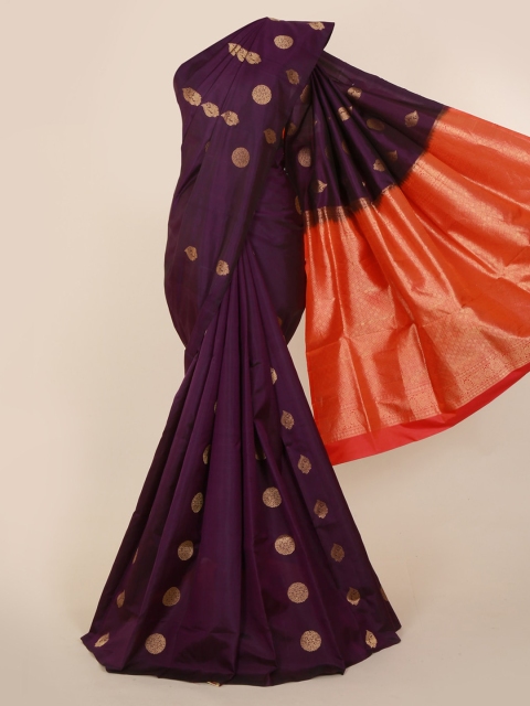 

Pothys Violet & Orange Pure Silk Woven Design Kanjeevaram Saree