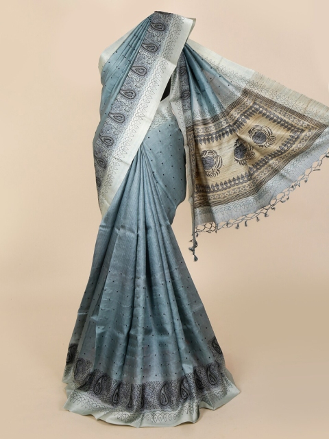 

Pothys Grey Jute Silk Printed Tussar Saree