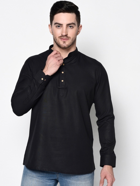 

TABARD Men Black Solid Straight Kurta