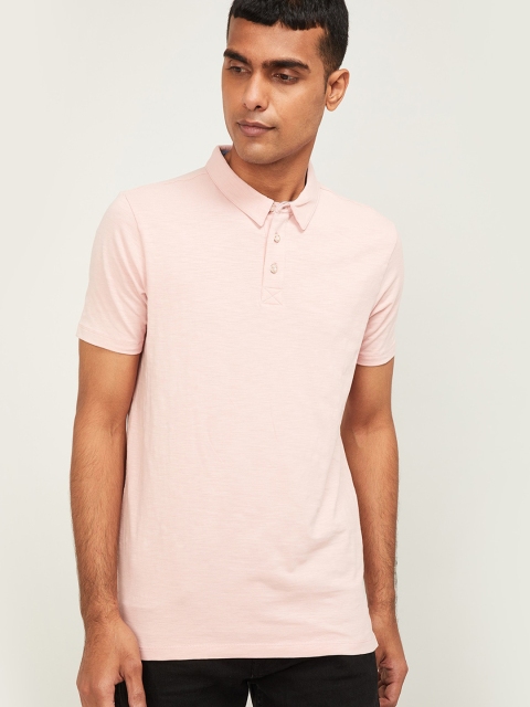 Forca Men Pink Solid Polo Collar T-shirt