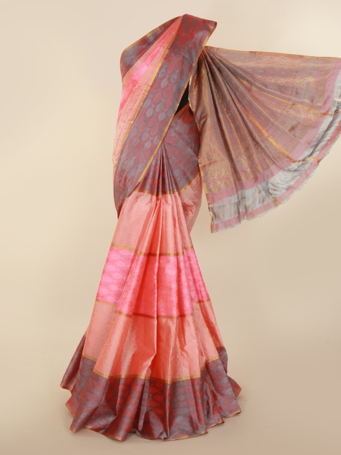 

Pothys Pink Colourblocked Kanjeevaram Saree