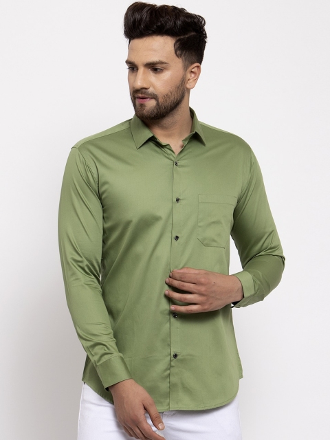 

JAINISH Men Olive Green Slim Fit Solid Cotton Casual Shirt