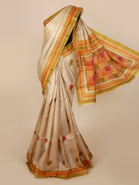 

Pothys Beige Jute Silk Printed Tussar Saree