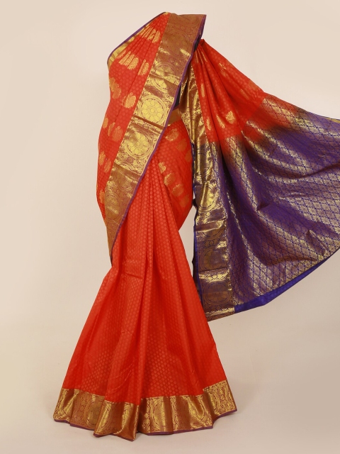 

Pothys Orange & Blue Art Silk Woven Design Kanjeevaram Saree