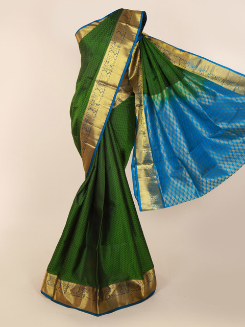 

Pothys Green & Blue Pure Silk Printed Kanjeevaram Saree