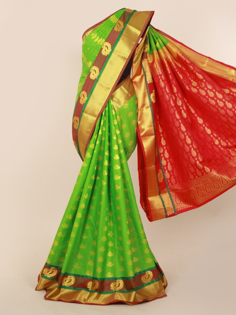 

Pothys Green & Gold-Toned Art Silk Woven Design Kanjeevaram Saree
