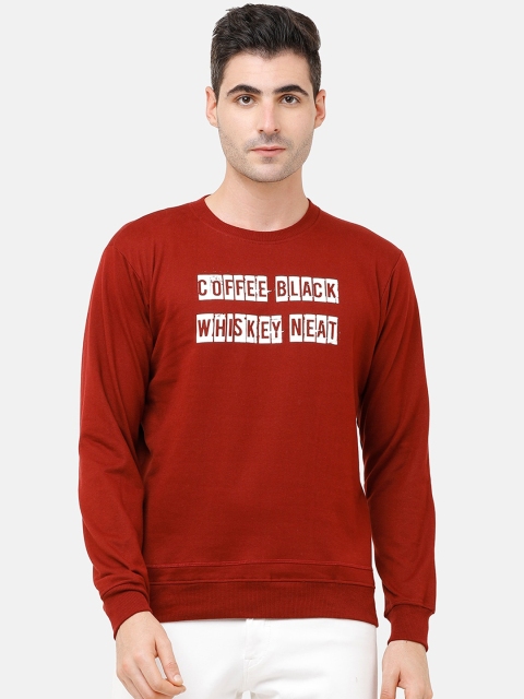 

MADSTO Men Maroon & Off-White Printed Sweatshirt