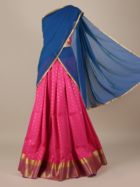 

Pothys Blue & Pink Poly Chiffon Woven Design Lehenga Saree