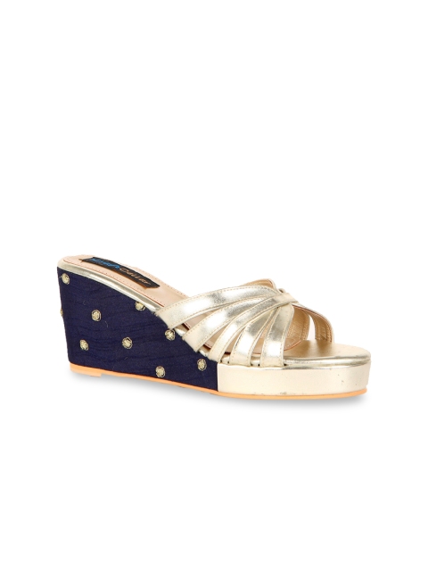 

Kraft Cellar Women Gold-Toned & Navy Blue Solid Wedges