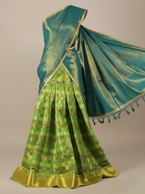 

Pothys Green & Golden Woven Design Semi-Stitched Half Saree