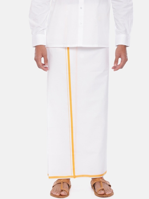 

UATHAYAM Men White Solid Cotton Dhoti