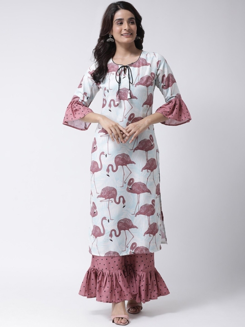 

Hangup Women Blue & Mauve Printed Kurta with Palazzos