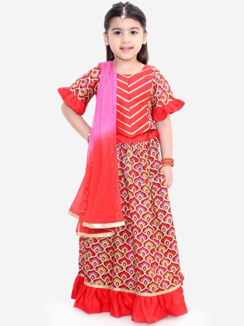 

KID1 Girls Red & Pink Printed Ready To Wear Lehenga Choli With Dupatta