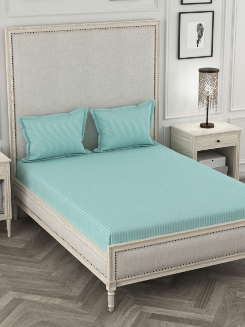 

PIZUNA LINENS Turquoise Blue Solid 200 TC Cotton 1 King Bedsheet with 2 Pillow Covers