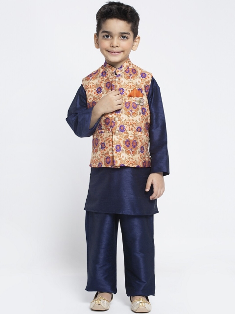 

MAXENCE Boys Navy Blue & Beige Solid Kurta with Pyjamas & Nehru Jacket