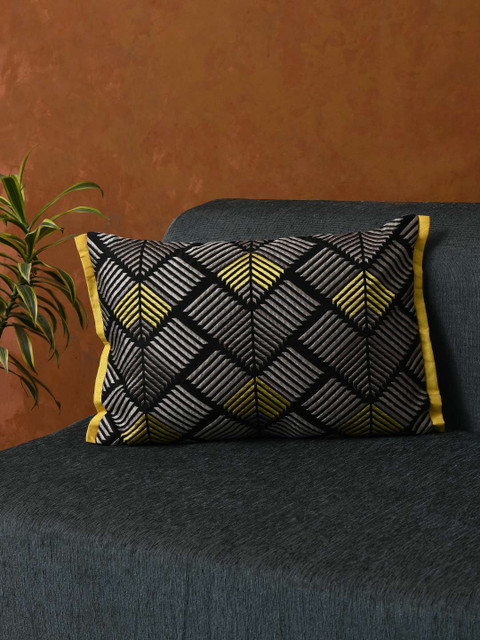 

AMOROSA Black & Grey Embroidered Rectangular Cushion Cover