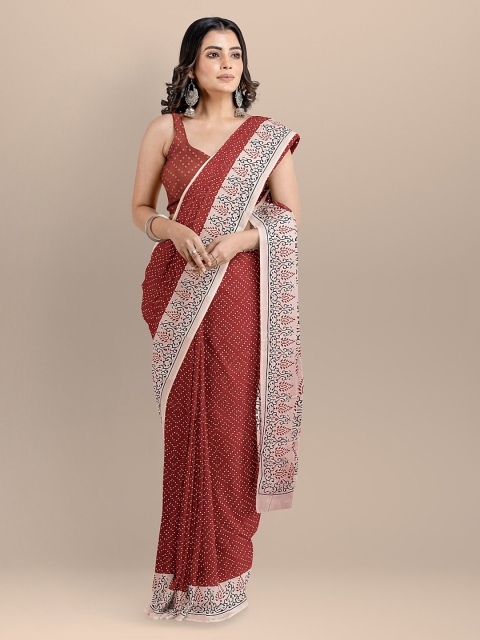 

BharatSthali Maroon Printed Bagh Sustainable Saree
