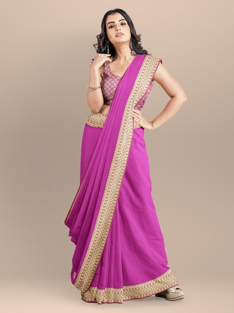 

BharatSthali Purple Silk Cotton Solid Banarasi Sustainable Saree
