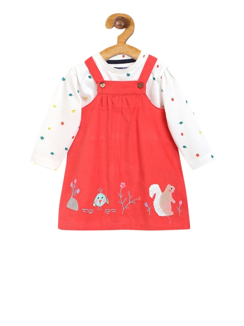 

Nauti Nati Girls White & Pink Pure Cotton Printed Dress with T-shirt